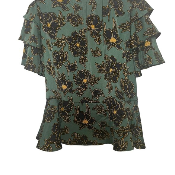 Who What Wear Green Floral Ruffle Sleeve Peplum Blouse - Picture 2 of 6